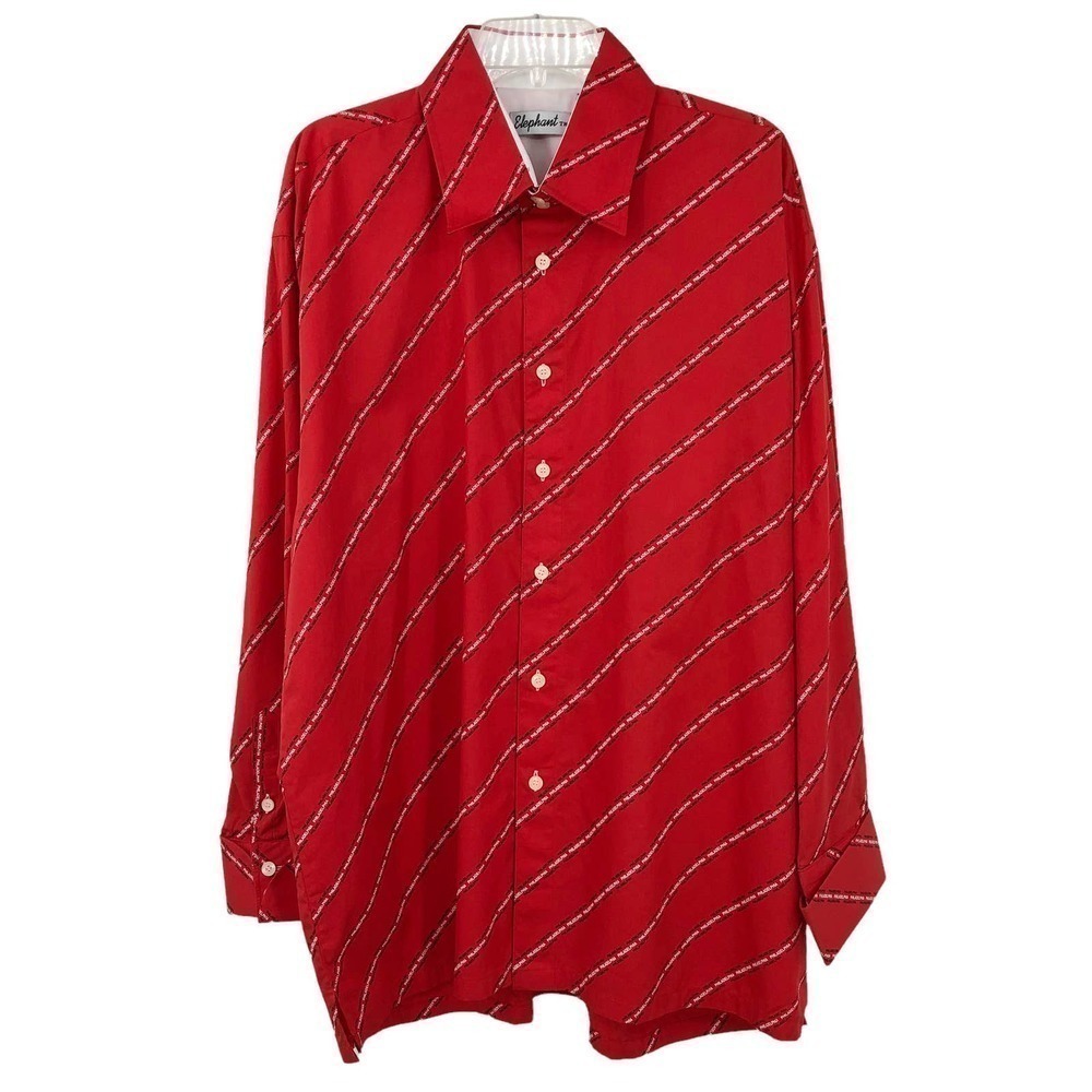 Vintage Elephant Men’s Button Up Shirt Size XL Philadelphia All Over Script Red